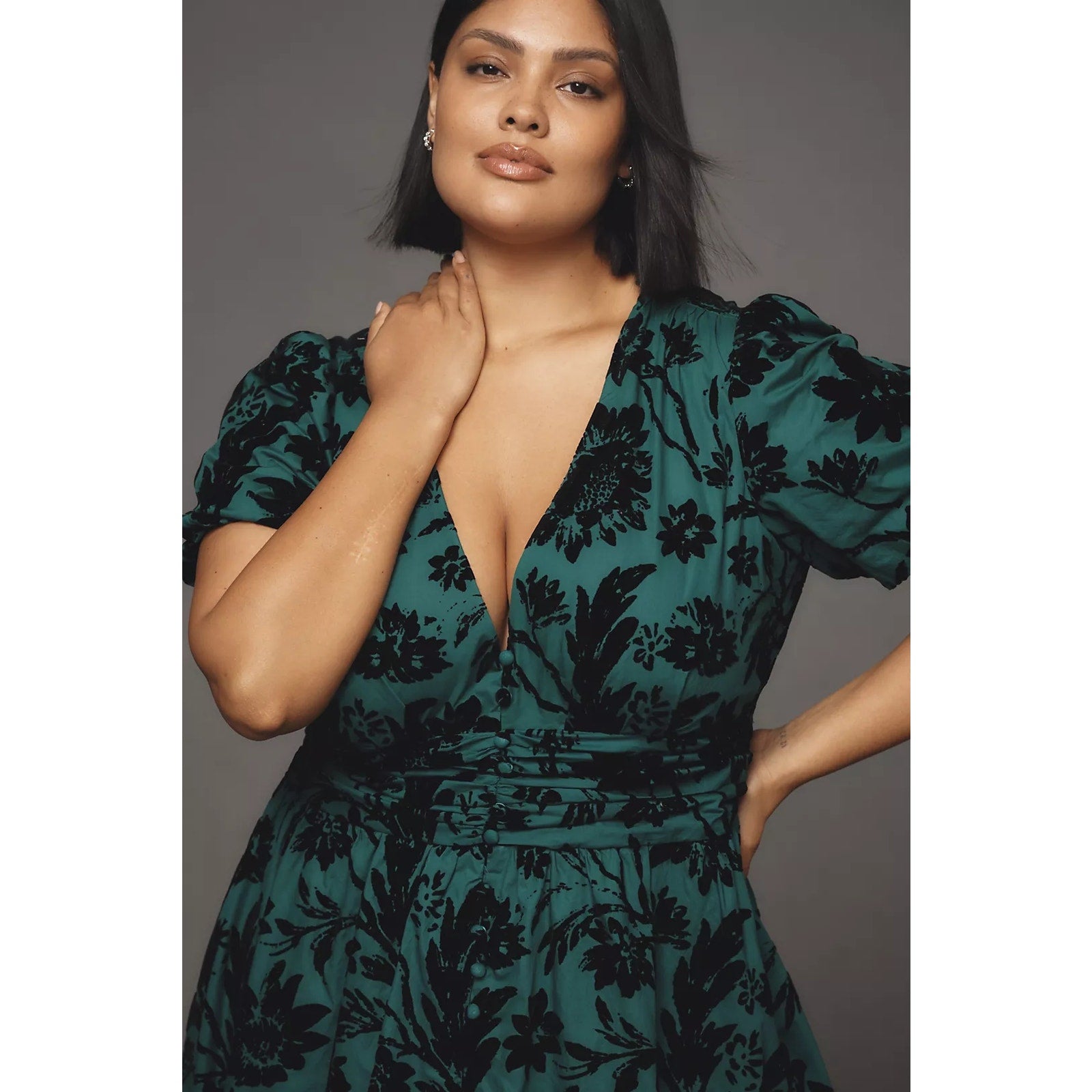 Anthropologie The Katerina Button-Front Dress $198 XXS 00 Dark Green Floral