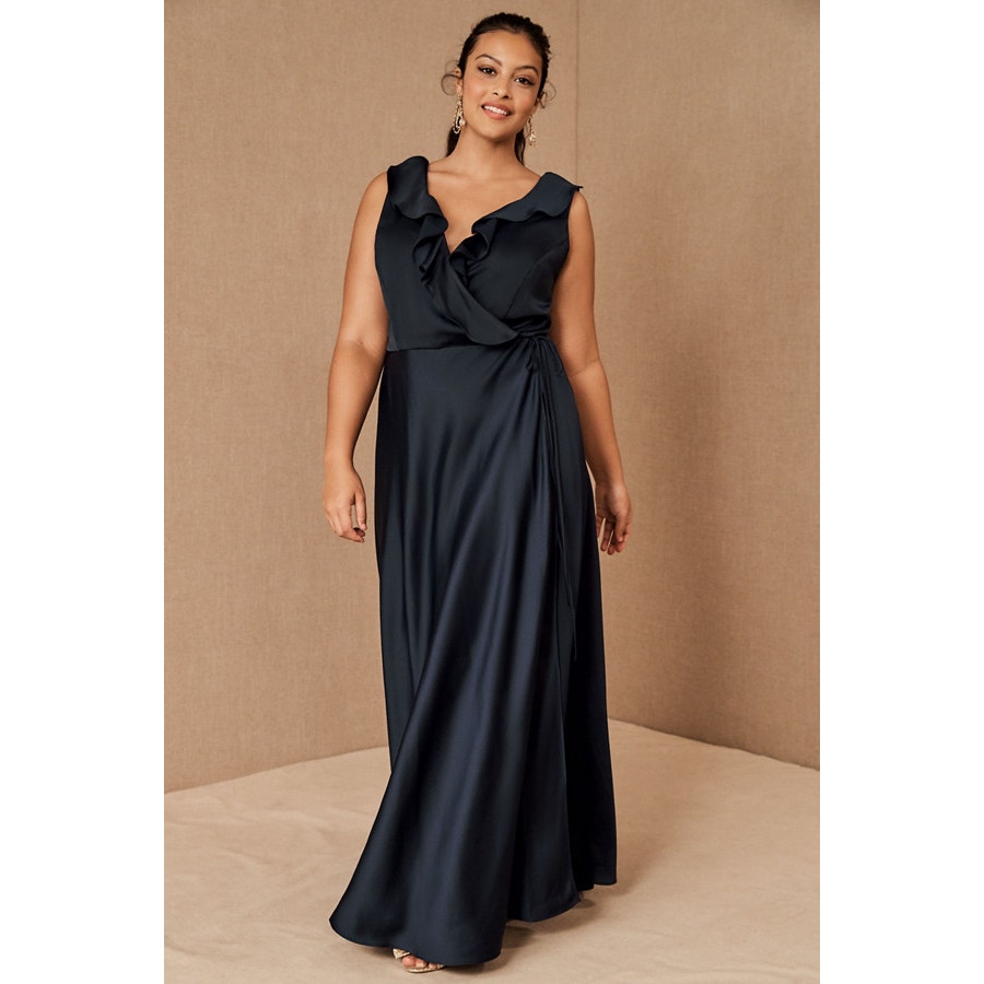 New Anthropologie BHLDN Tansy Satin Maxi Dress Sachin and Babi $220 SIZE 12 Navy