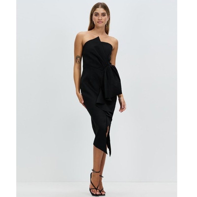 New Elliatt Reception Ruffled Strapless Dress $170 SMALL Black Midi LBD