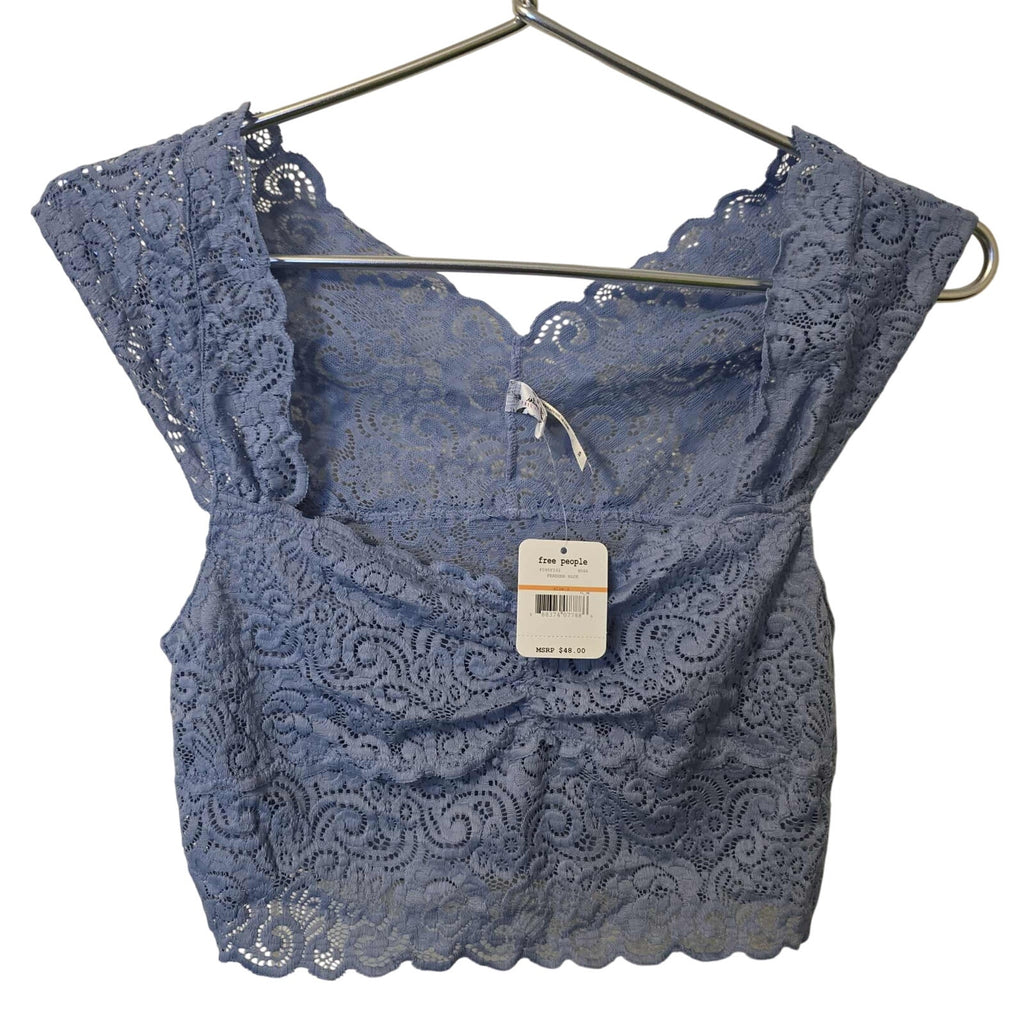 New Free People Intimately Chase Me Lace Brami Feather $48 Blue Sz Small Floral