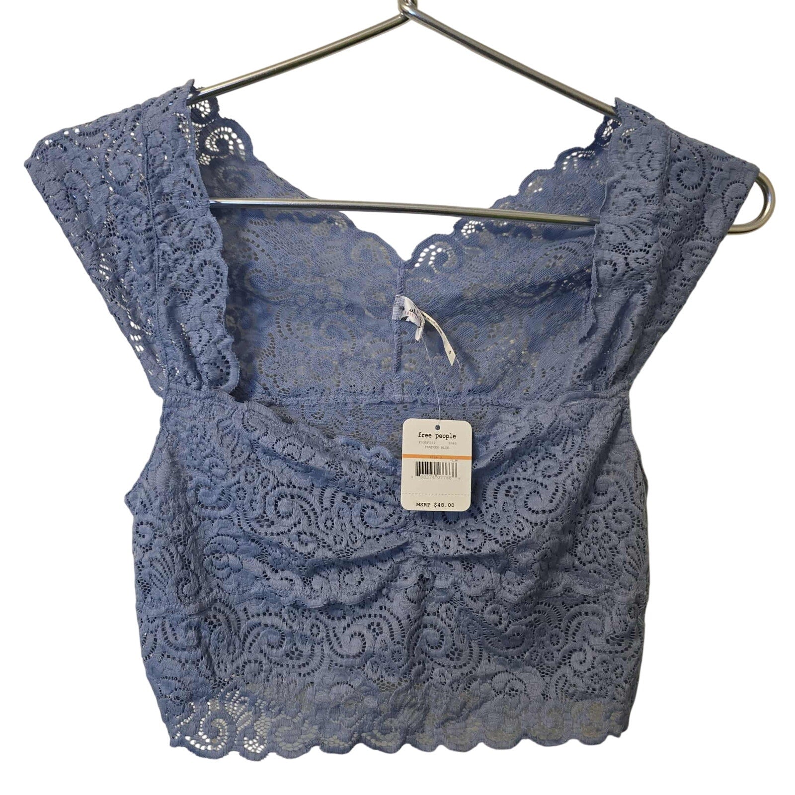 New Free People Intimately Chase Me Lace Brami Feather $48 Blue Sz Small Floral