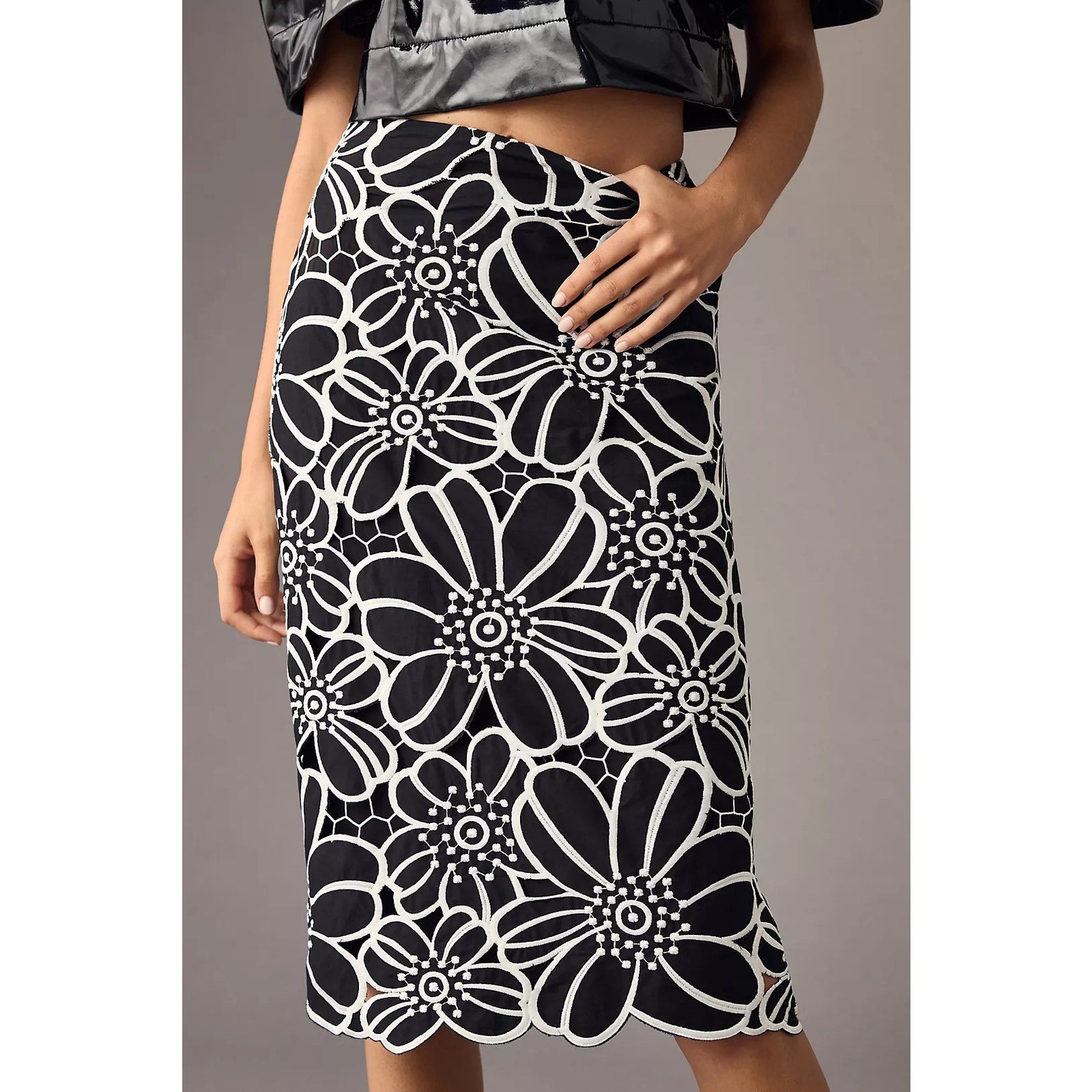 Anthropologie Maeve Floral Cutwork Midi Skirt