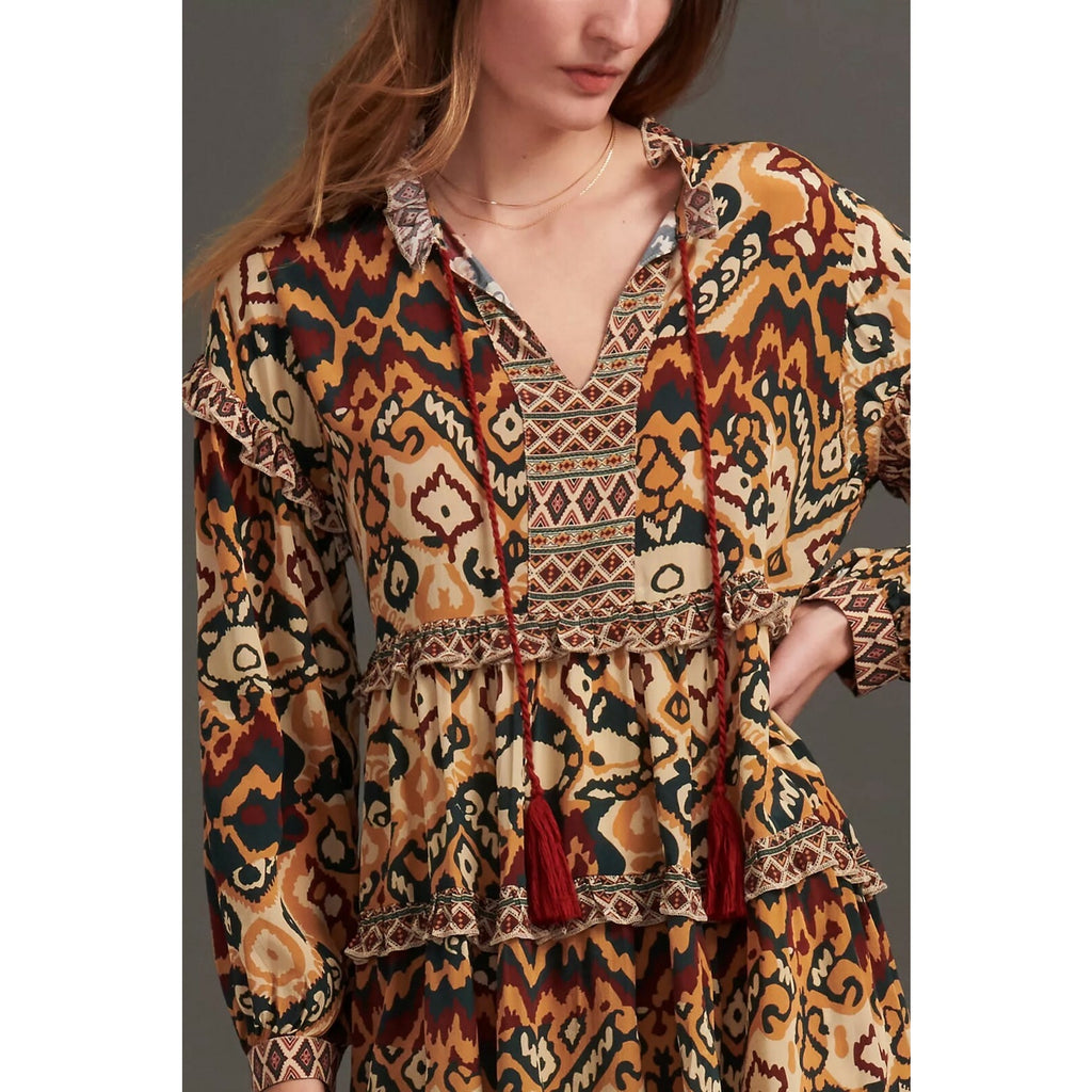 NEW Anthropologie $168 Quinnie Ruffled Tunic Dress By Rdalamal Size Small
