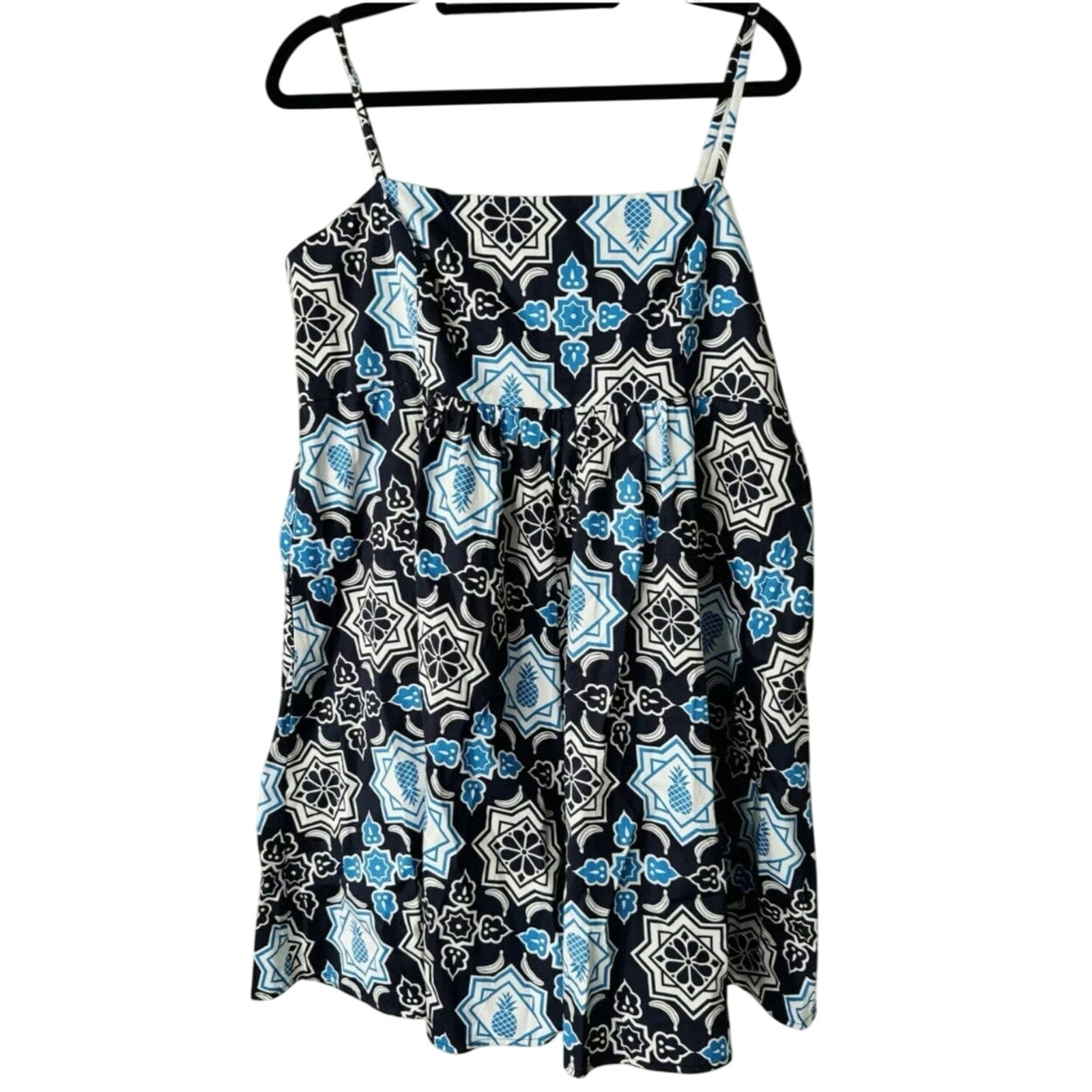 New Anthropologie Hutch Bandeau Romper $160 LARGE Blue Pineapple Smocked