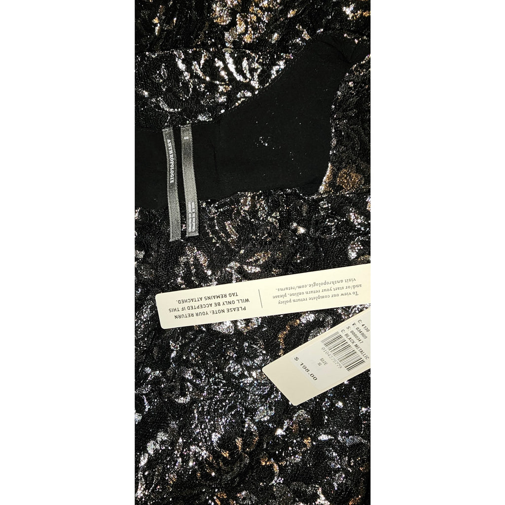 Anthropologie The Katerina Metallic Lace Button-Front Dress SMALL Black Anthropologie