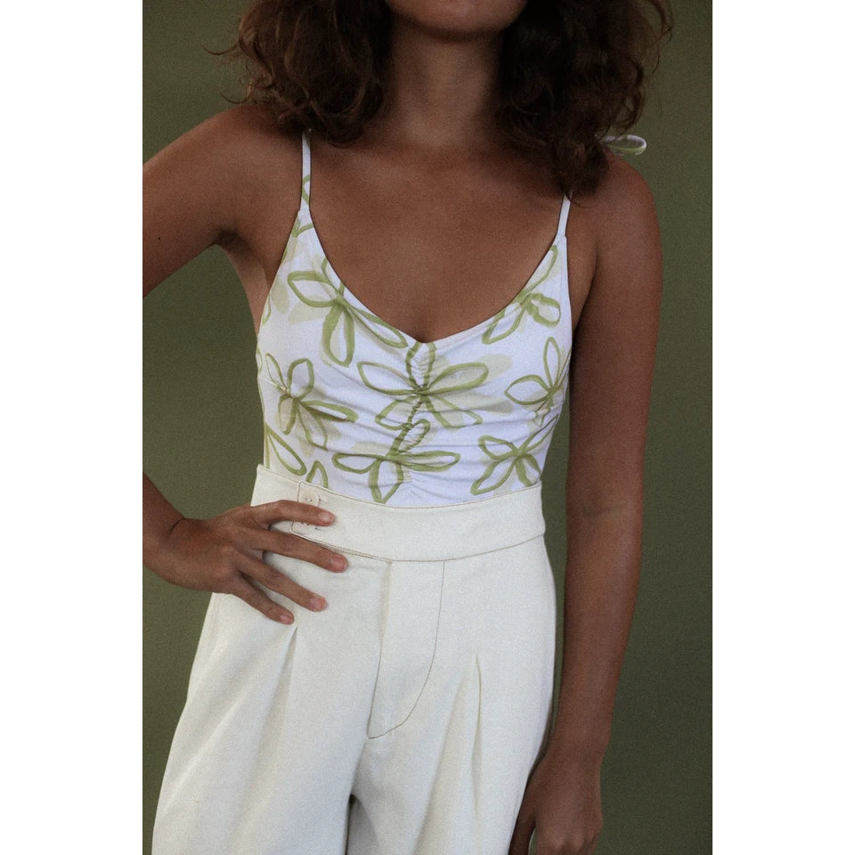 New Free People by Zulu & Zephyr Olive Flower One-Piece $180 Sz 10 Green Floral