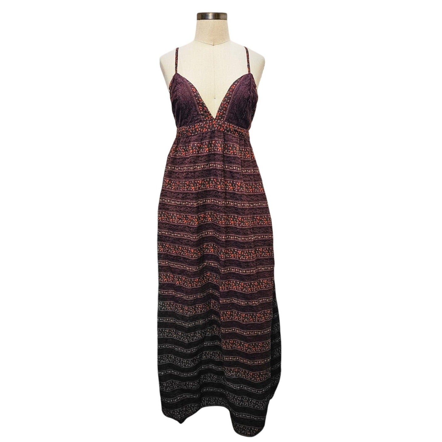 New Free People Lotus Boho Floral Printed Maxi Dress $284 XS/S Fig Plum