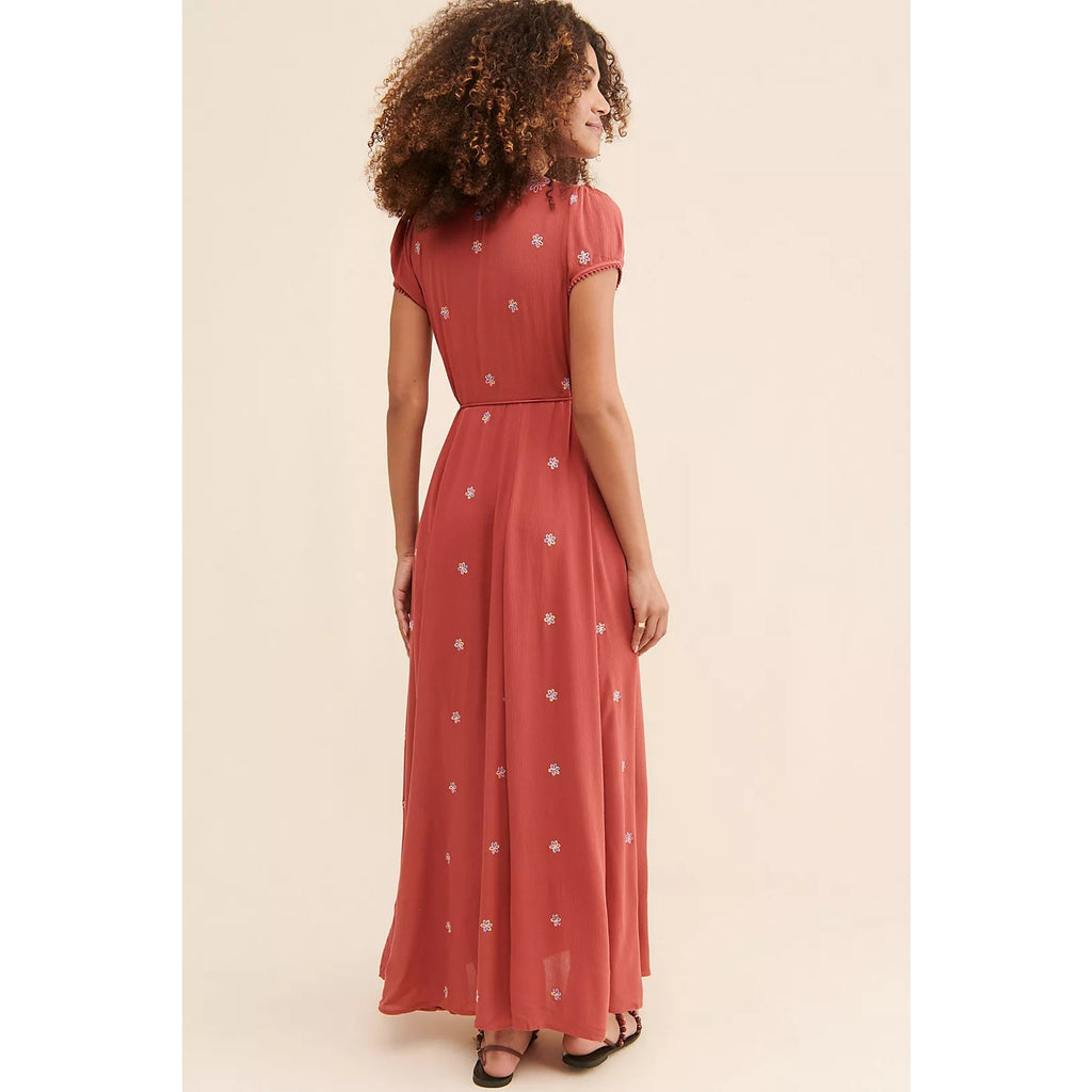 Free People Mia Wrap Boho Floral Embroidered Maxi Dress $168 X-SMALL