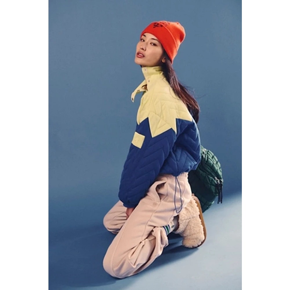 New FREE PEOPLE Zig Zag Pullover $198 X-SMALL Dandelion Combo YELLOW/BLUE