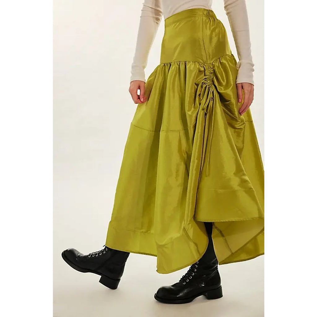FREE PEOPLE Emery Drop-Waist Midi Skirt LARGE Lentil Sprout Elastic Free People