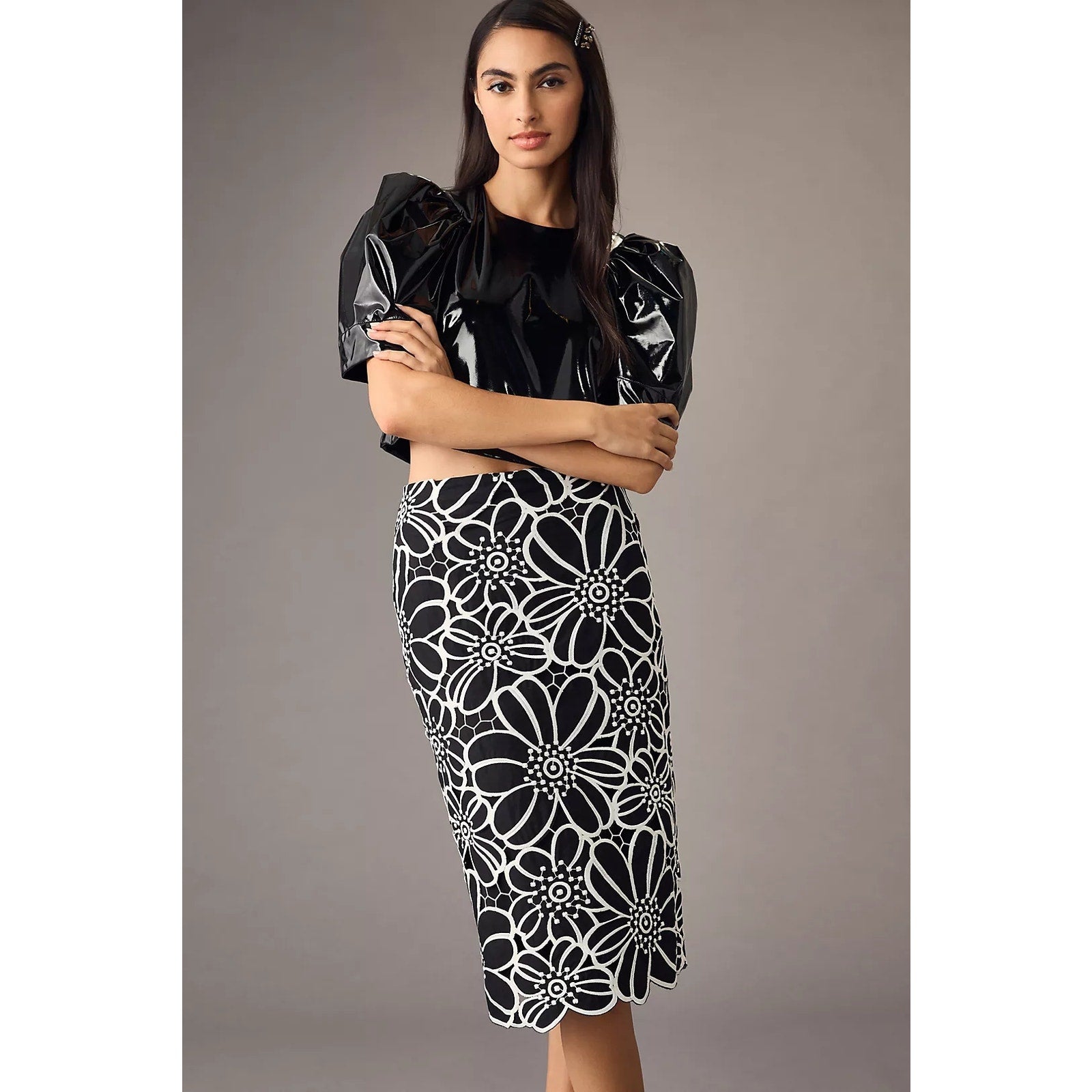 Anthropologie Maeve Floral Cutwork Midi Skirt