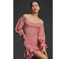 Anthropologie Maeve Off-The-Shoulder Ruffled Mini Dress $178 8P Red Petite