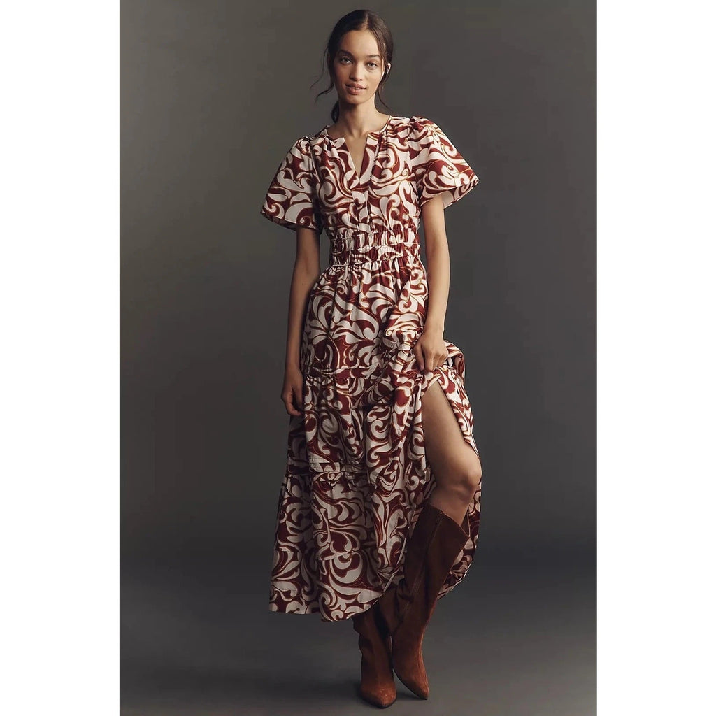Anthropologie Somerset Maxi Dress SMALL Burgundy Anthropologie