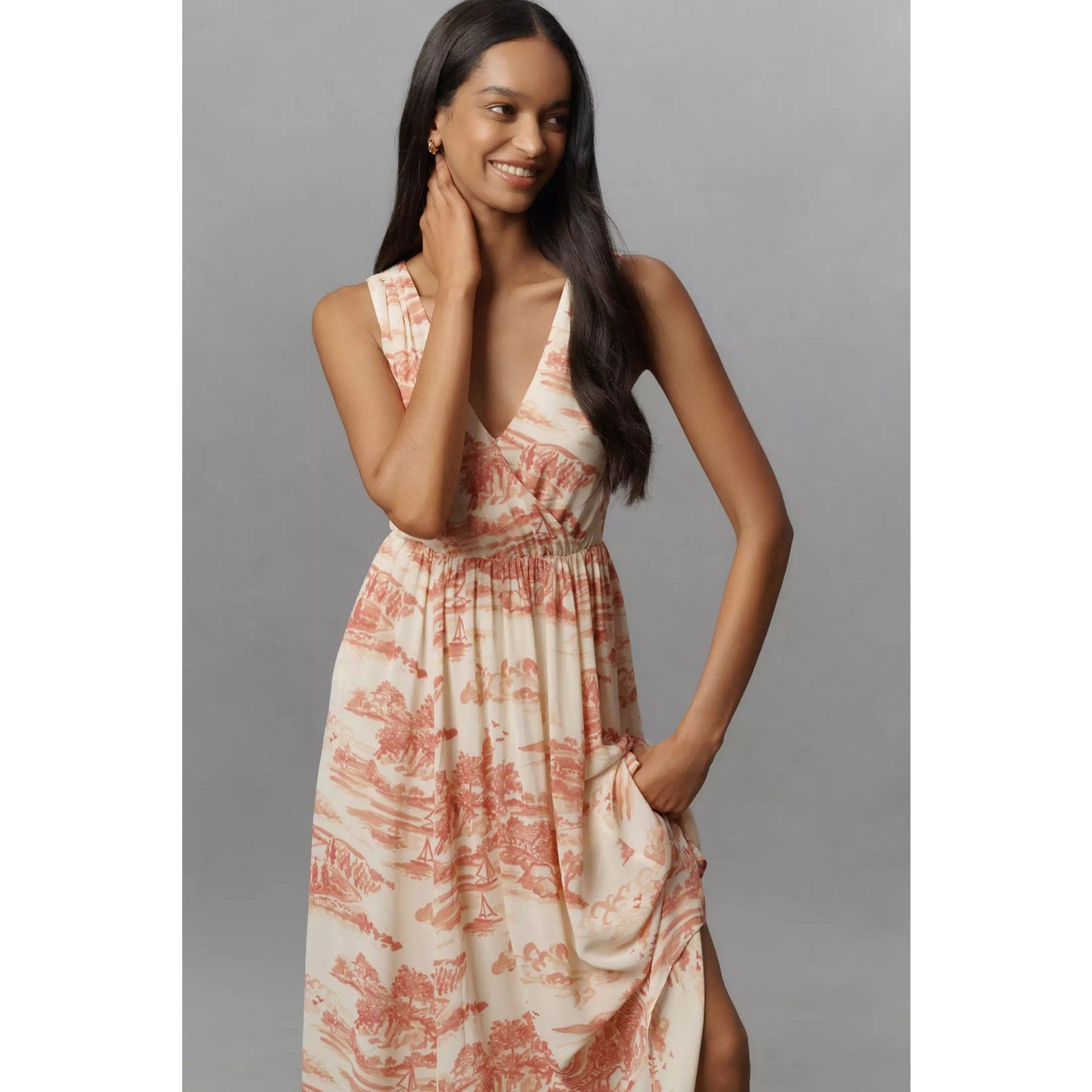 Anthropologie Reformation Farah Sleeveless V-Neck Midi Dress $248 Sz 6 Ivory