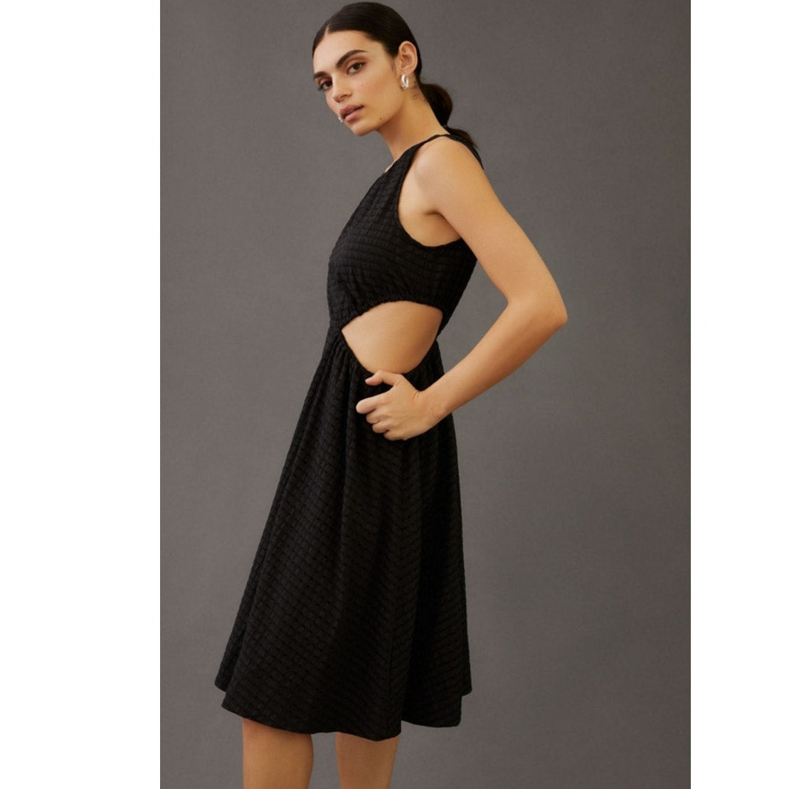 Anthropologie Maeve Sheer A-Line Mini Dress $170 MEDIUM Black Lined