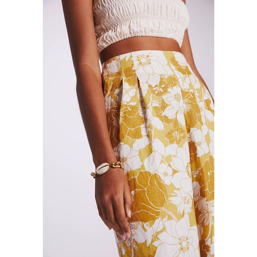 New Anthropologie Faithfull The Brand Malta Wide-Leg Pants Size 4 Gold Floral