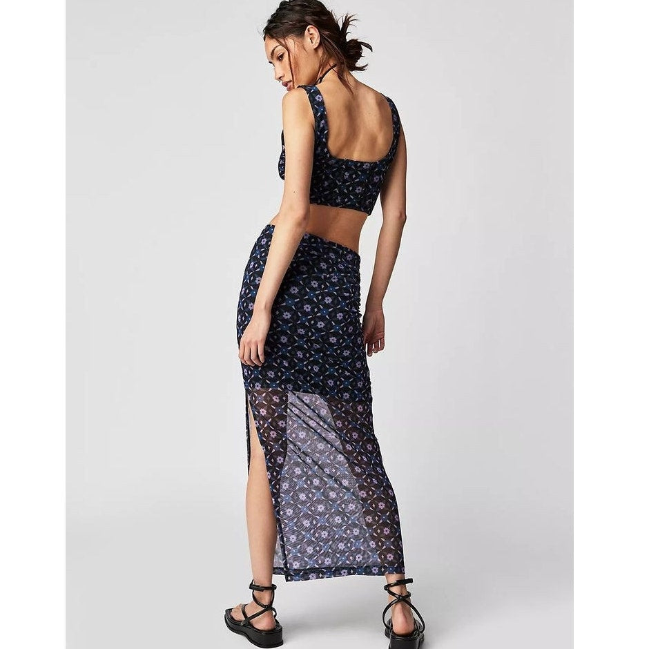 New FREE PEOPLE Galaxy Corset Tank Midi Skirt Set $128 SMALL Night Sky Combo