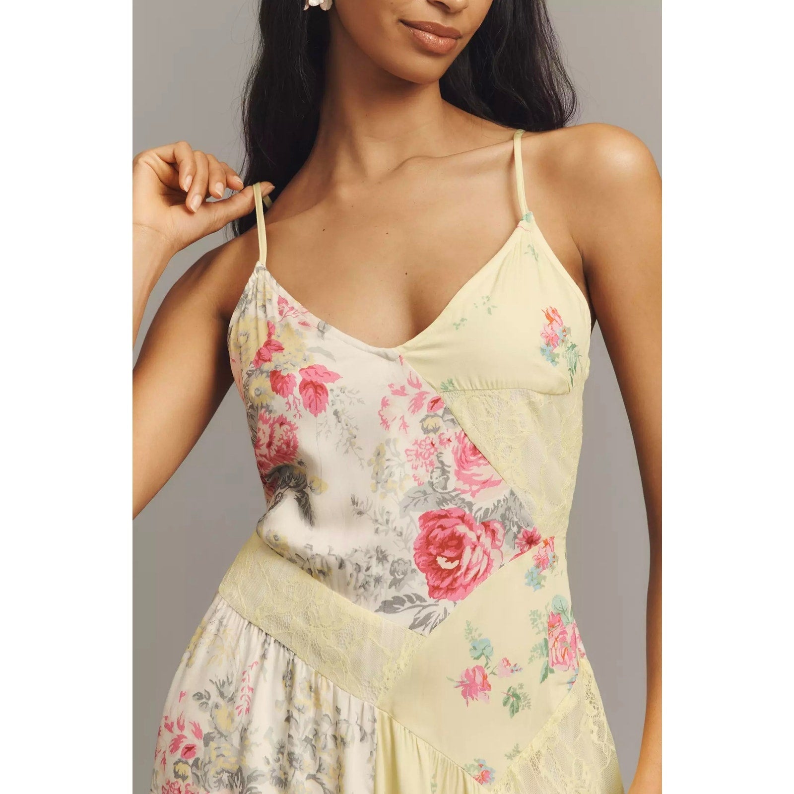 Anthropologie Sleeveless Patchwork Slip Midi Dress XS Yellow Floral Anthropologie