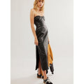 New Free People Mira Faux Leather Midi Dress $168 SIZE 10 Black Vegan Strapless