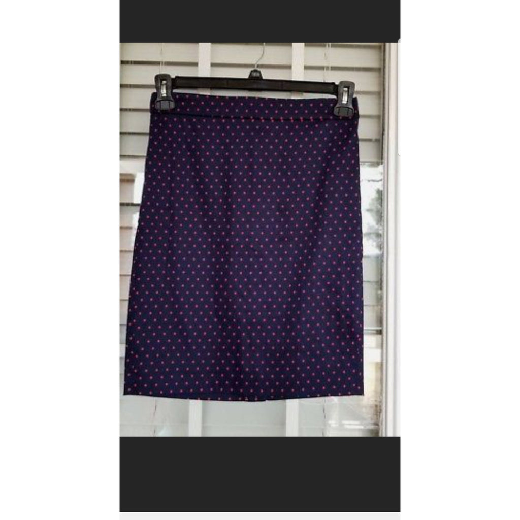 New J Crew Printed Pencil Skirt in Sateen Dot Size 2 Navy Blue / Red
