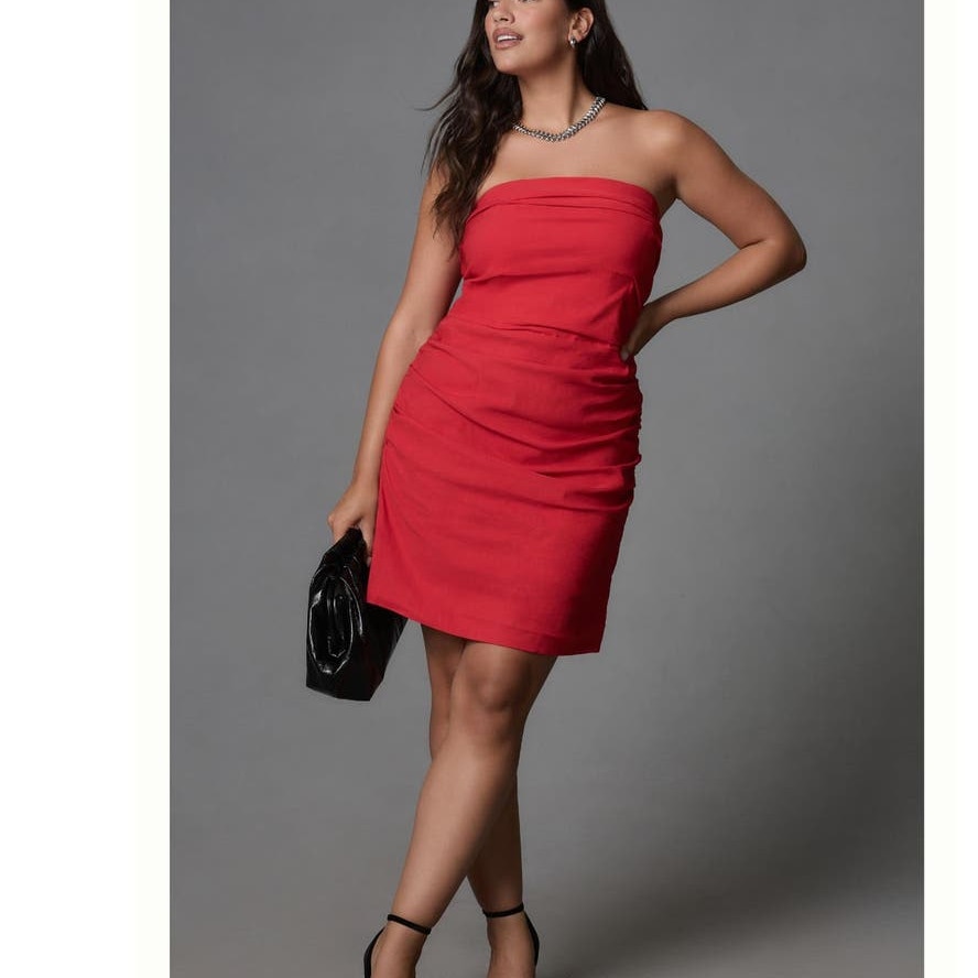 New By Anthropologie Strapless Slim Mini Dress $140 PLUS 1X Cherry Bomb RED