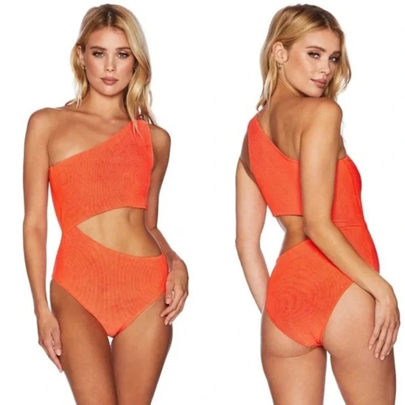 FREE PEOPLE x Beach Riot Celine Ribbed One-Piece MEDIUM Bright Orange Free People