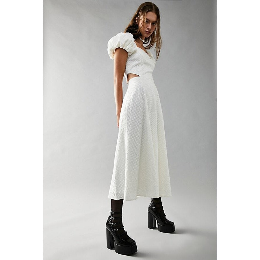 New FREE PEOPLE x ELLIATT Marlberry Midi Dress $353 SMALL White SEQUINED Cutout
