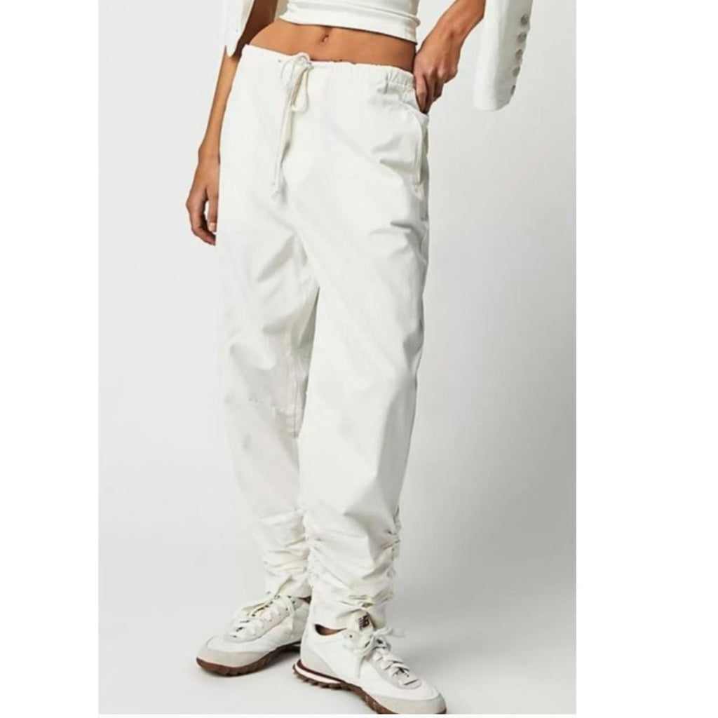 FREE PEOPLE Light Parachute Pants LARGE Ivory ELASTIC DRAWSTRING Free People