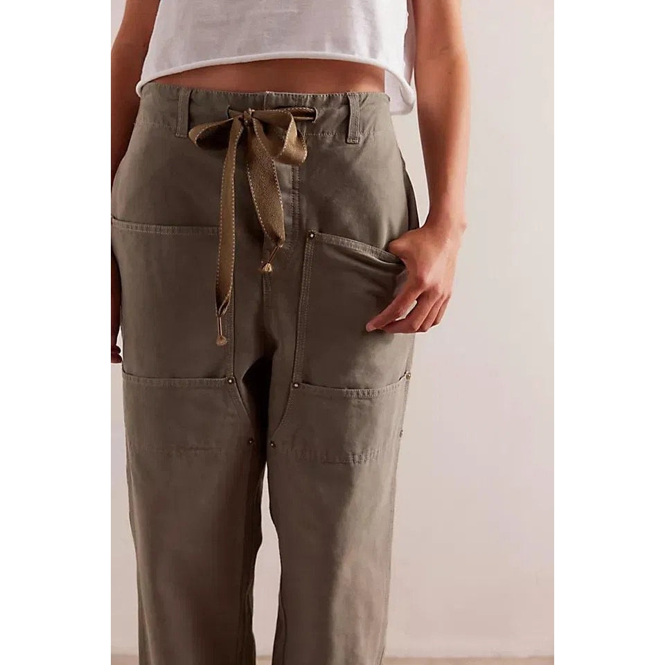 New FREE PEOPLE We The Free Hayden Carpenter Pull-On Trousers $148 LARGE Army
