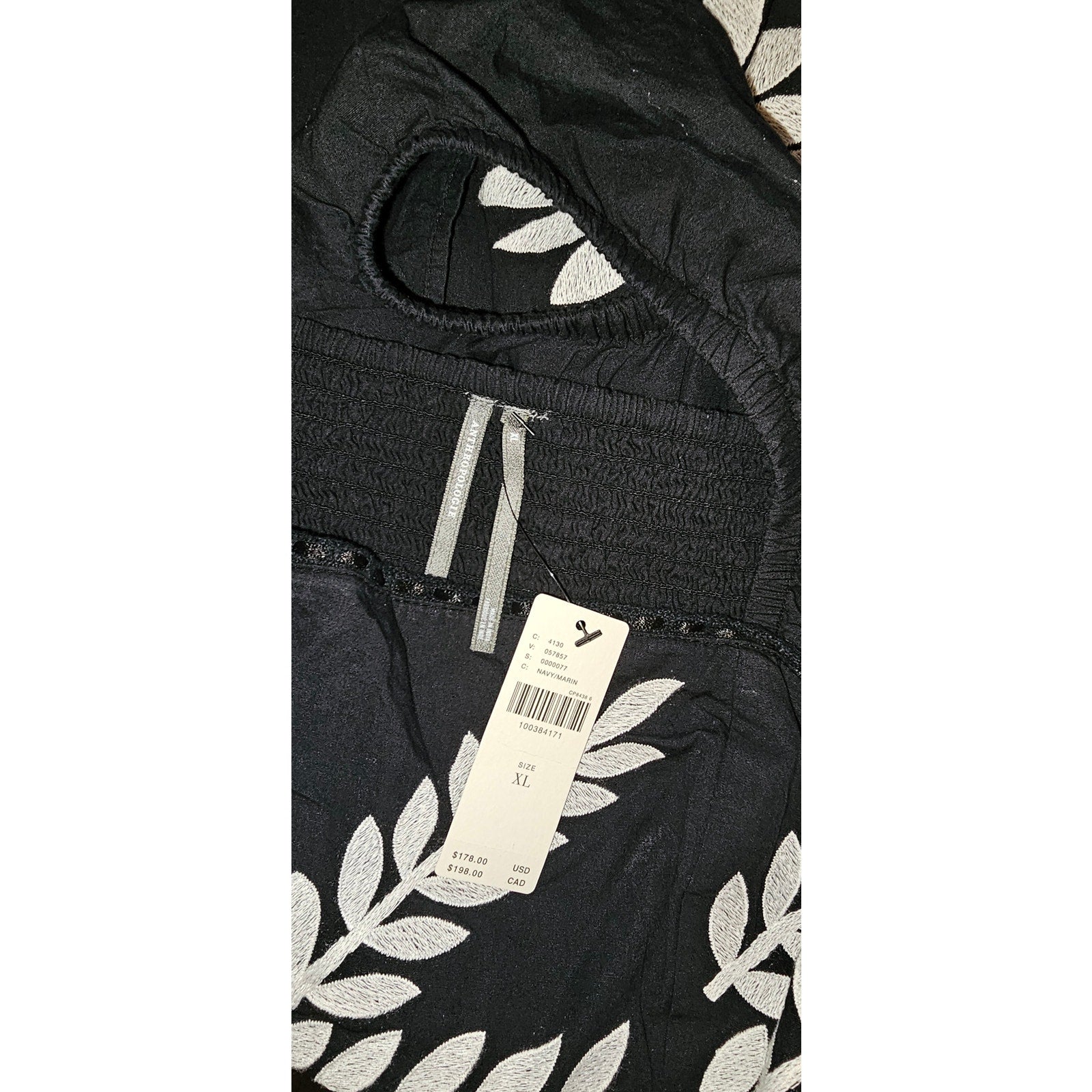 Anthropologie Ruffle-Strap Embroidered Smocked Mini Dress X-LARGE Black