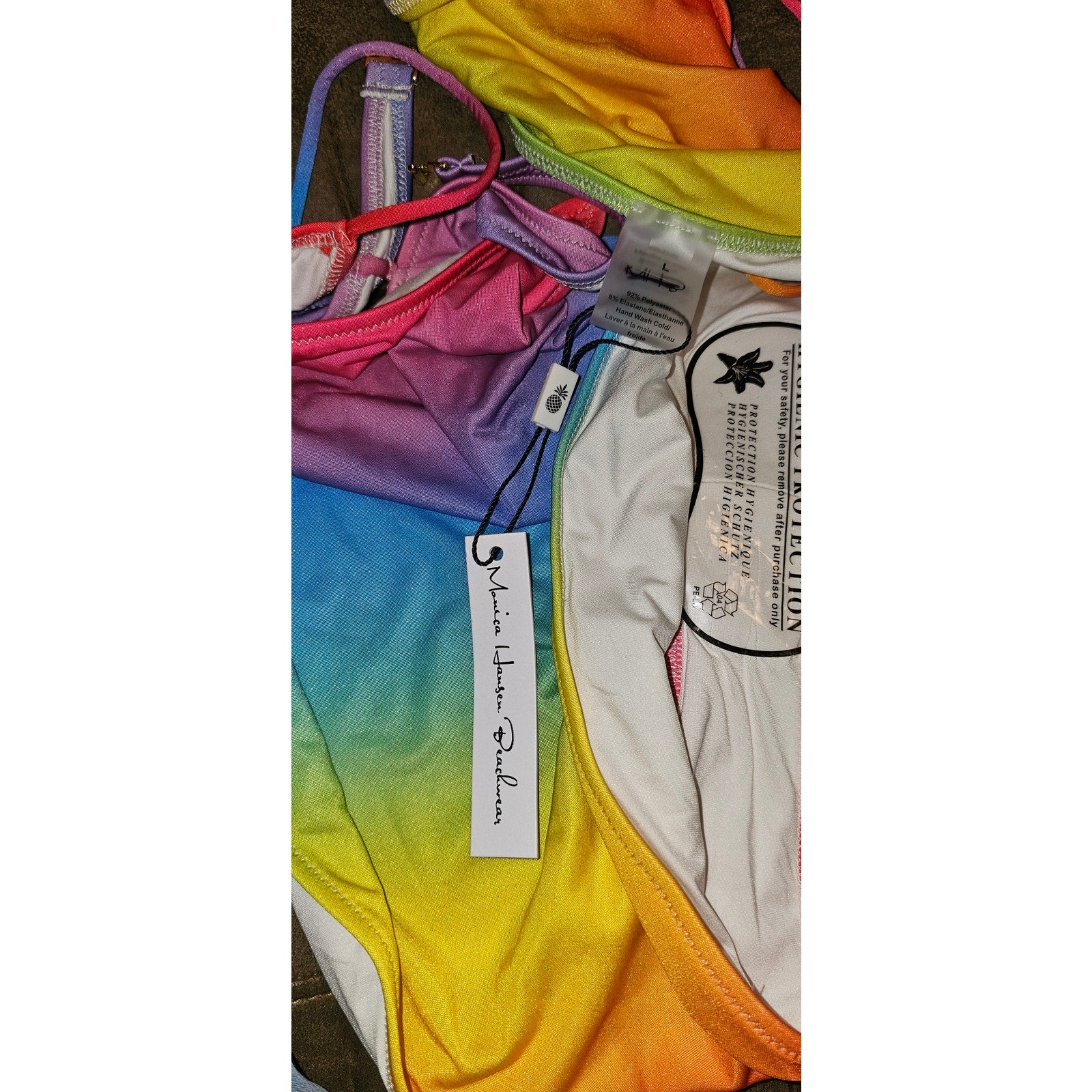 New FREE PEOPLE Monica Hansen Paradise City OnePiece Swimsuit $240 LARGE Rainbow