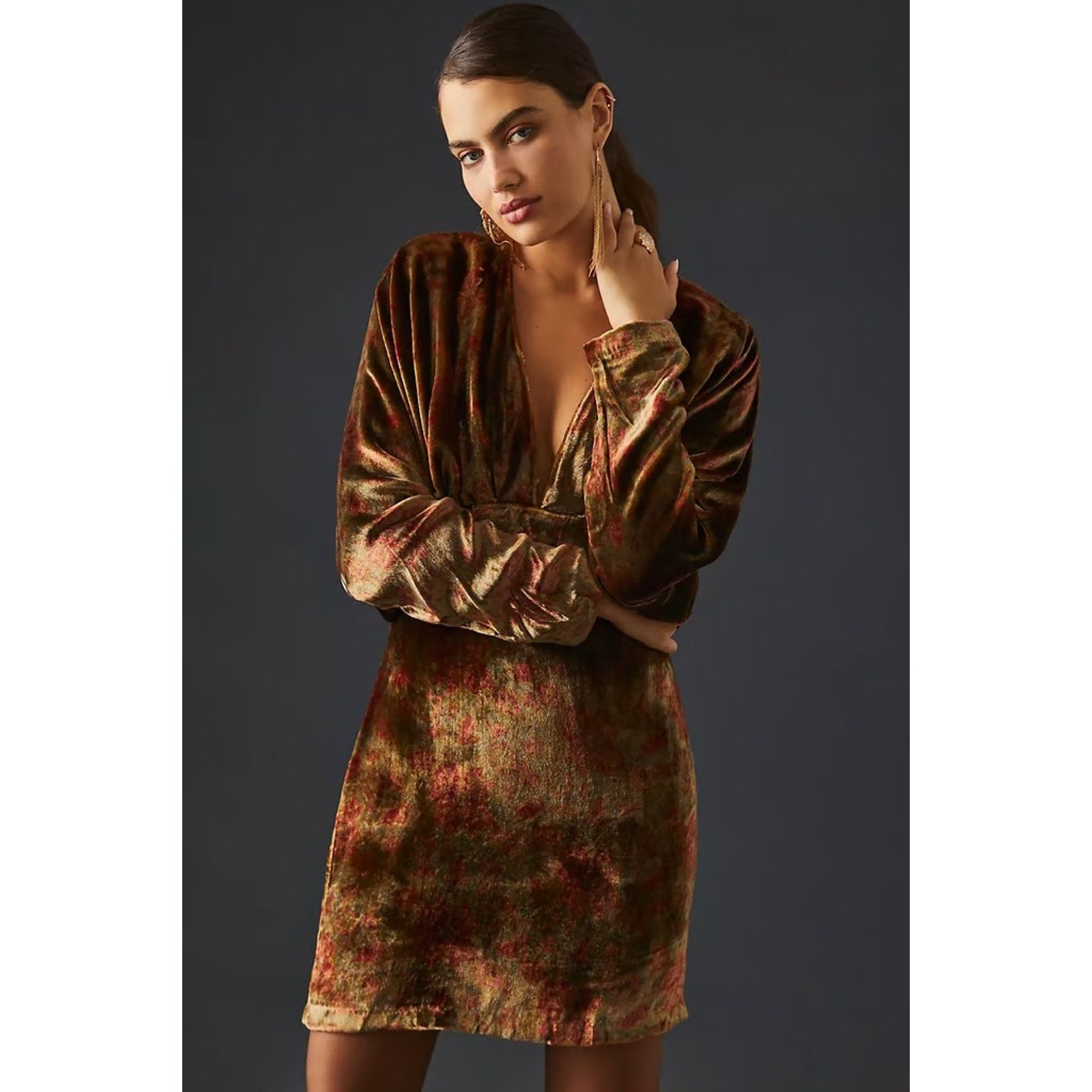 New Anthropologie Mes Demoiselles V-Neck Velvet Dress $480 SIZE 36 US 4 Floral