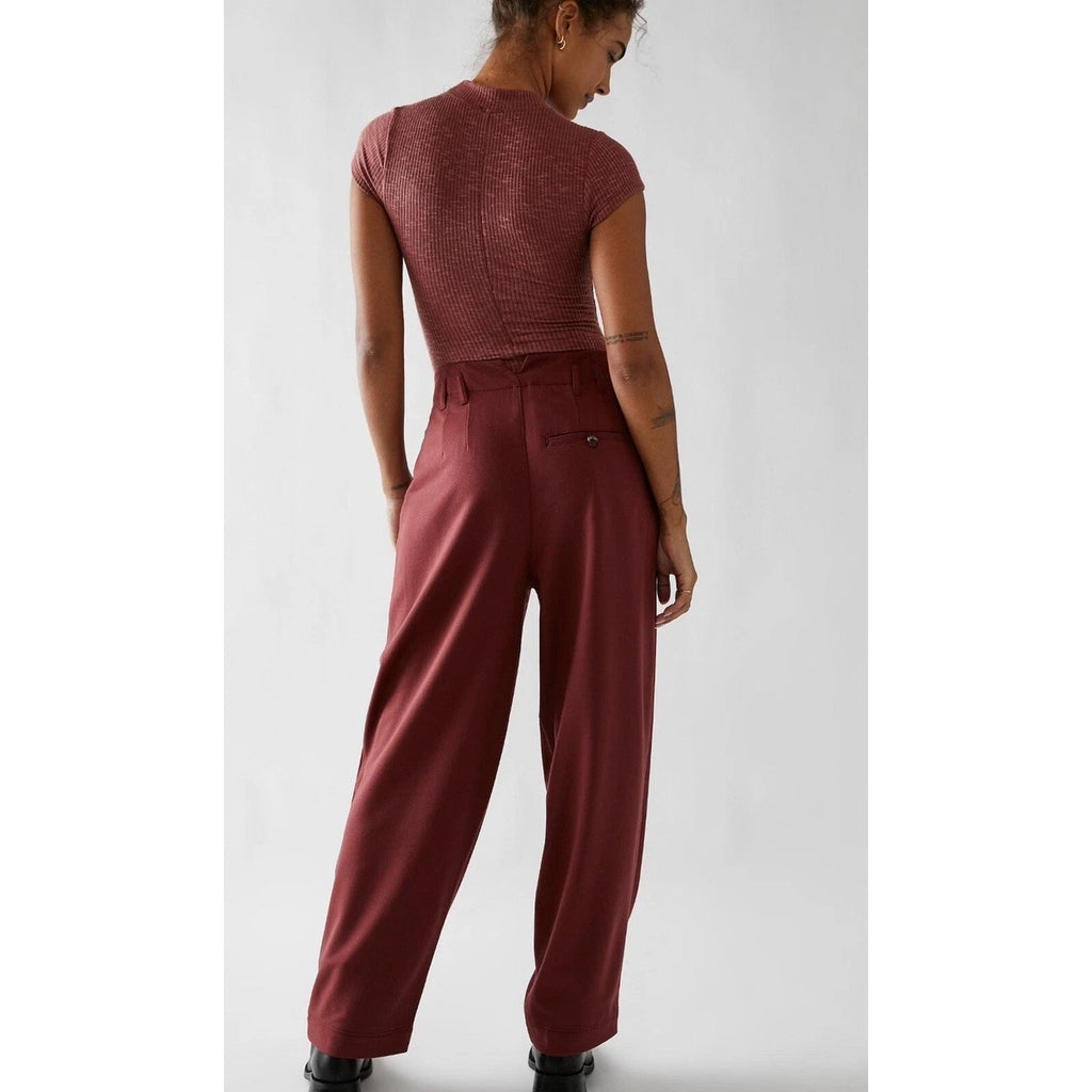 New FREE PEOPLE Calla Tailored Mid-Rise Trousers $108 SIZE 4 Garnet Straight