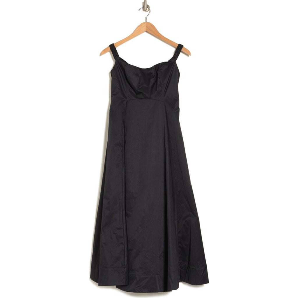 New Free People Alinda Midi Dress $228 SIZE 4 Shiny Black Off-The-Shoulder