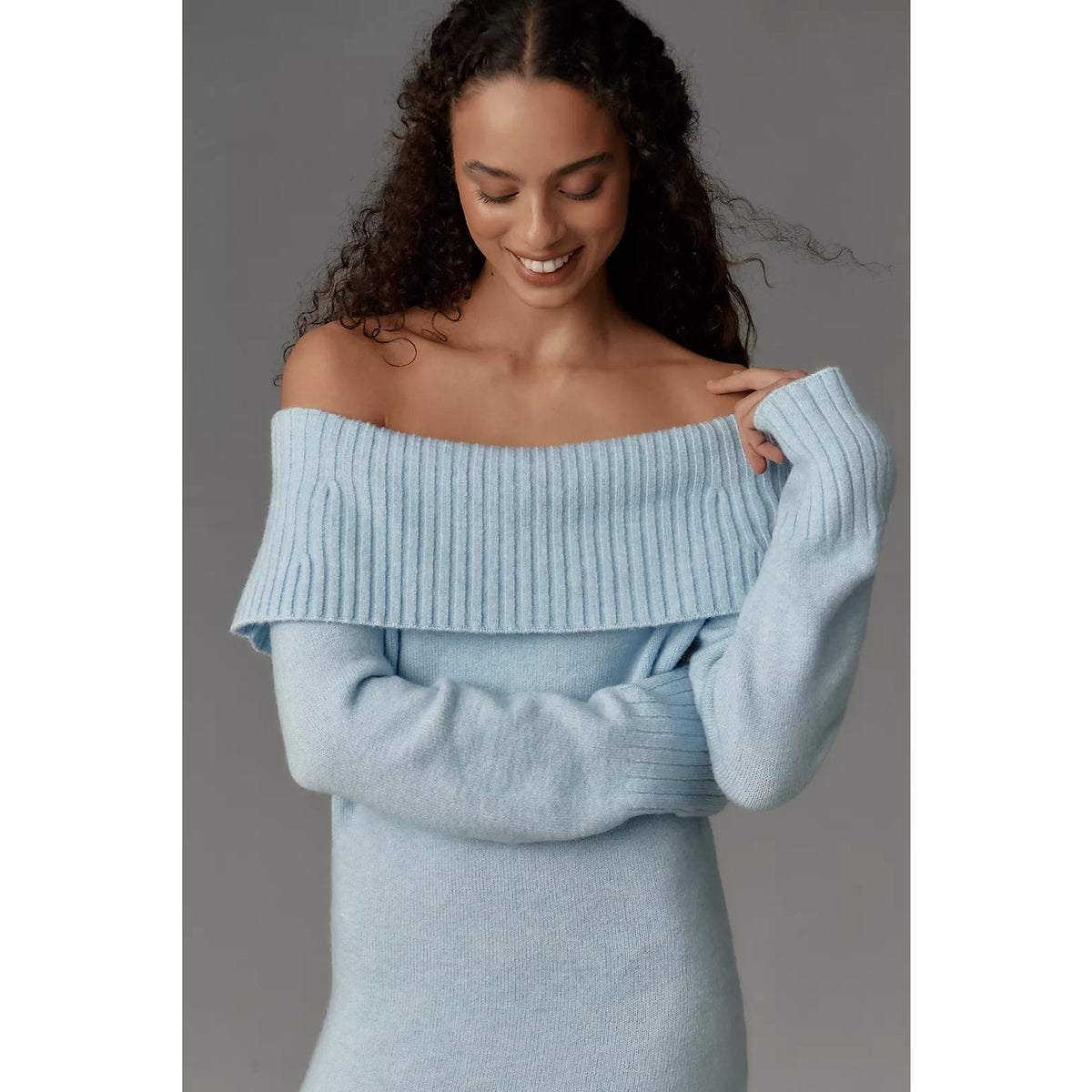 Anthropologie Daily Practice Off-Shoulder Foldover Midi Sweater Dress M Anthropologie