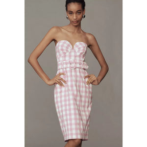 Anthropologie Maeve Strapless Sweetheart Fitted Midi Dress LARGE Pink