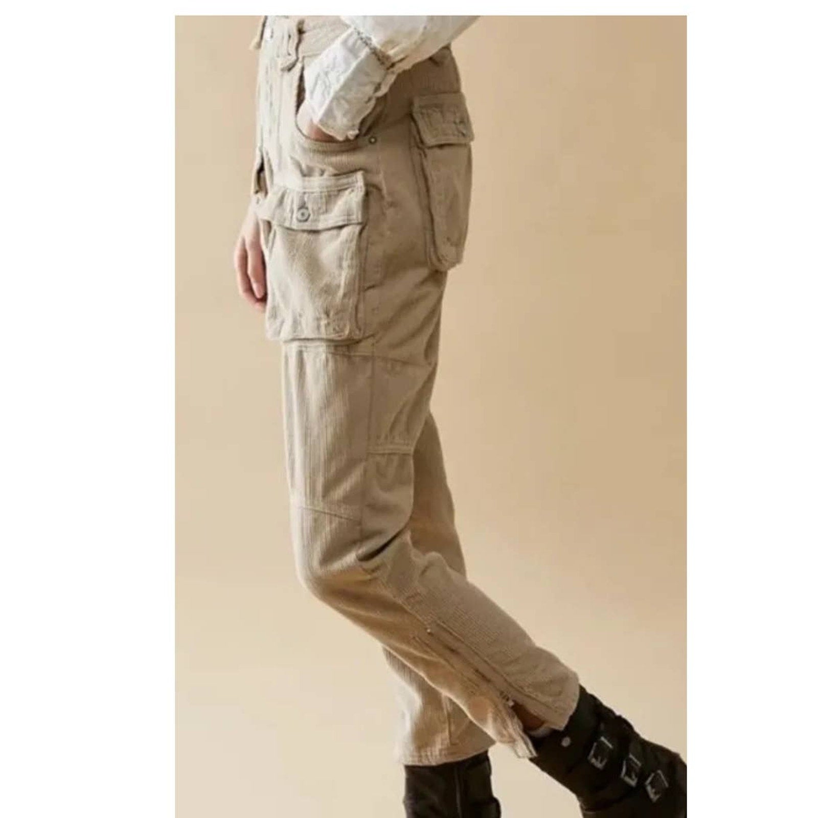 New Free People WTF London Calling Slouchy Cord Pants $198 SIZE 30 Tapioca