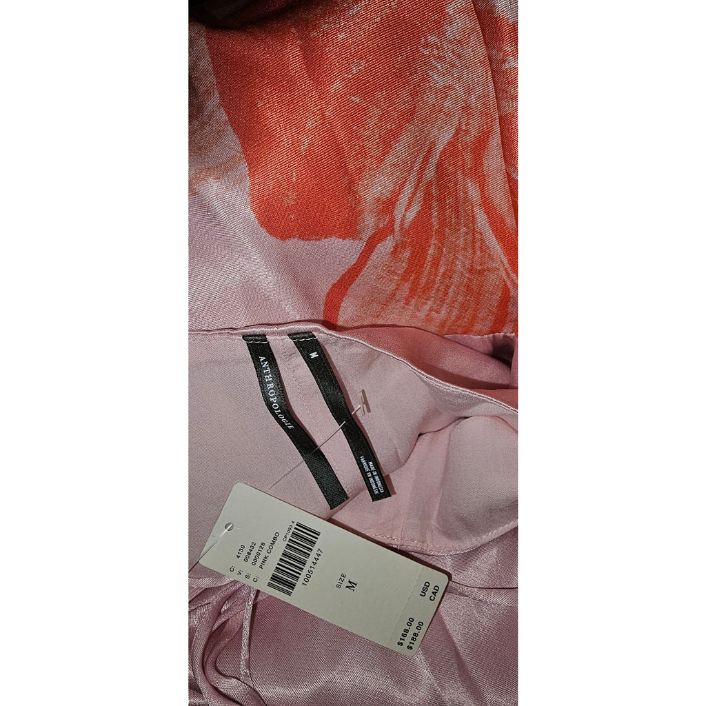 Anthropologie Short-Sleeve Maxi Slip Dress $168 Medium Pink Floral Boho