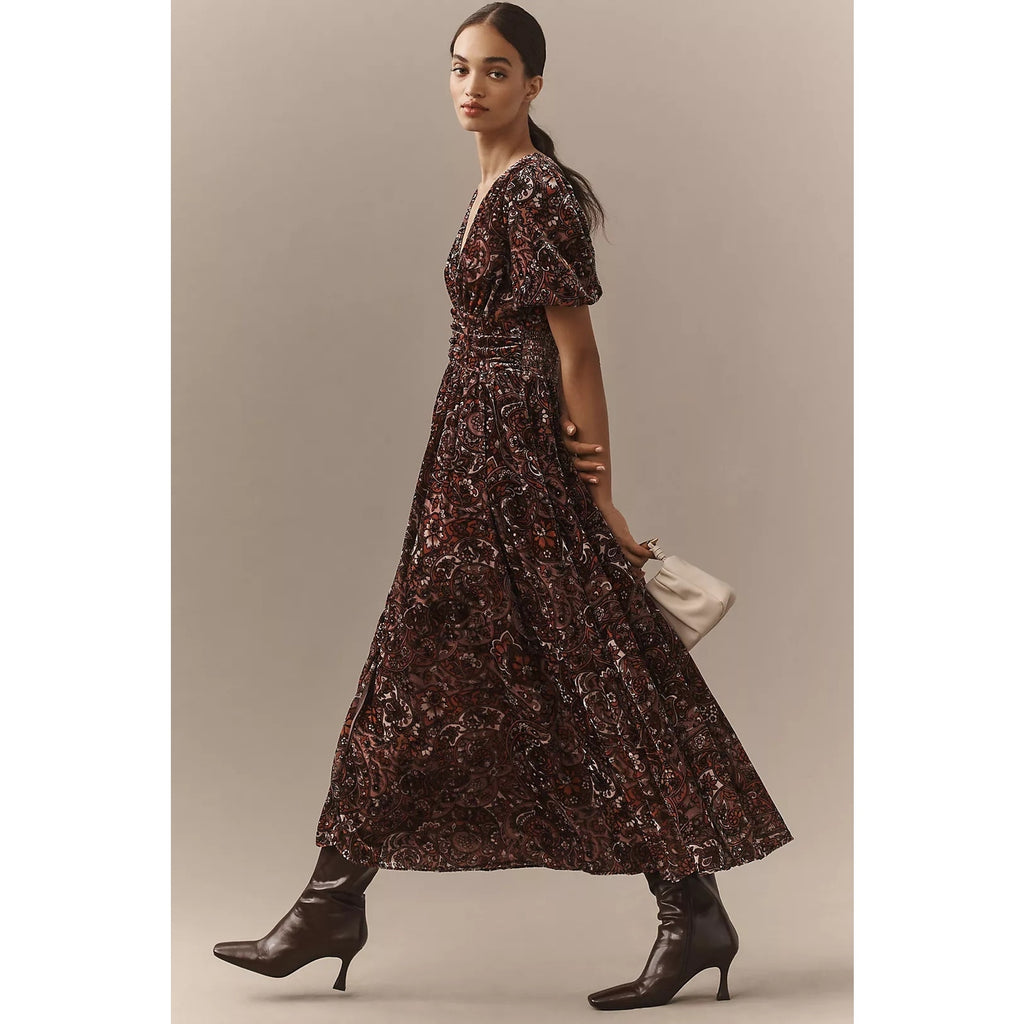 Anthropologie The Katerina Button-Front Dress Velvet Edition $230 SZ 6 Pink
