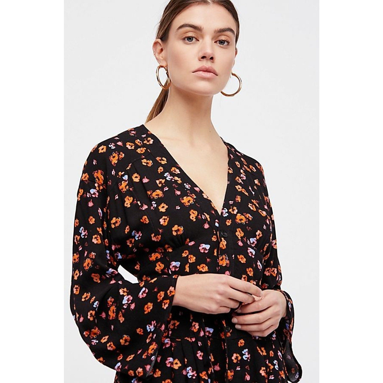 NEW Free People Lamour Floral Romper $98 Black Size 4 Boho