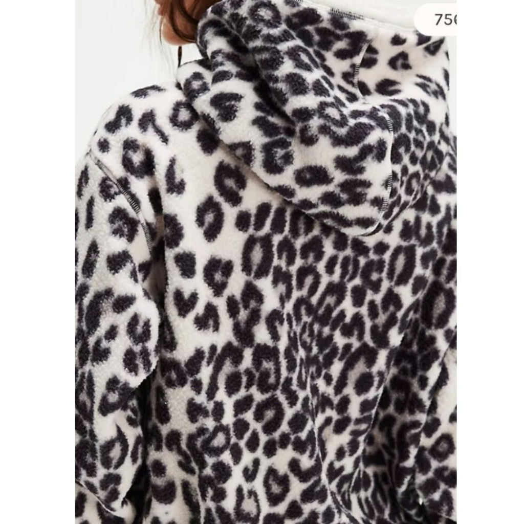 New FREE PEOPLE With Love Sweatshirt $128 X-SMALL Black LEOPARD PRINT