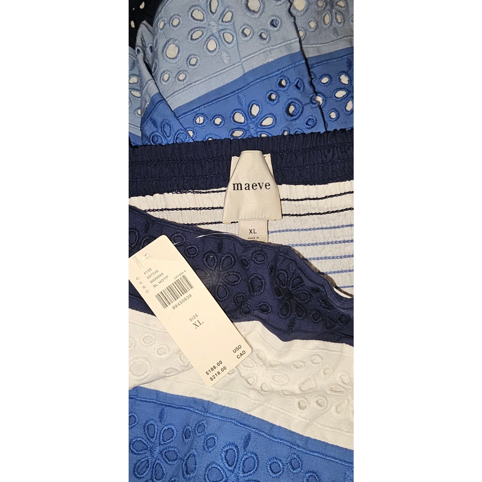Anthropologie Maeve Strapless Cotton Lace Mini Dress XL Blue Striped Anthropologie