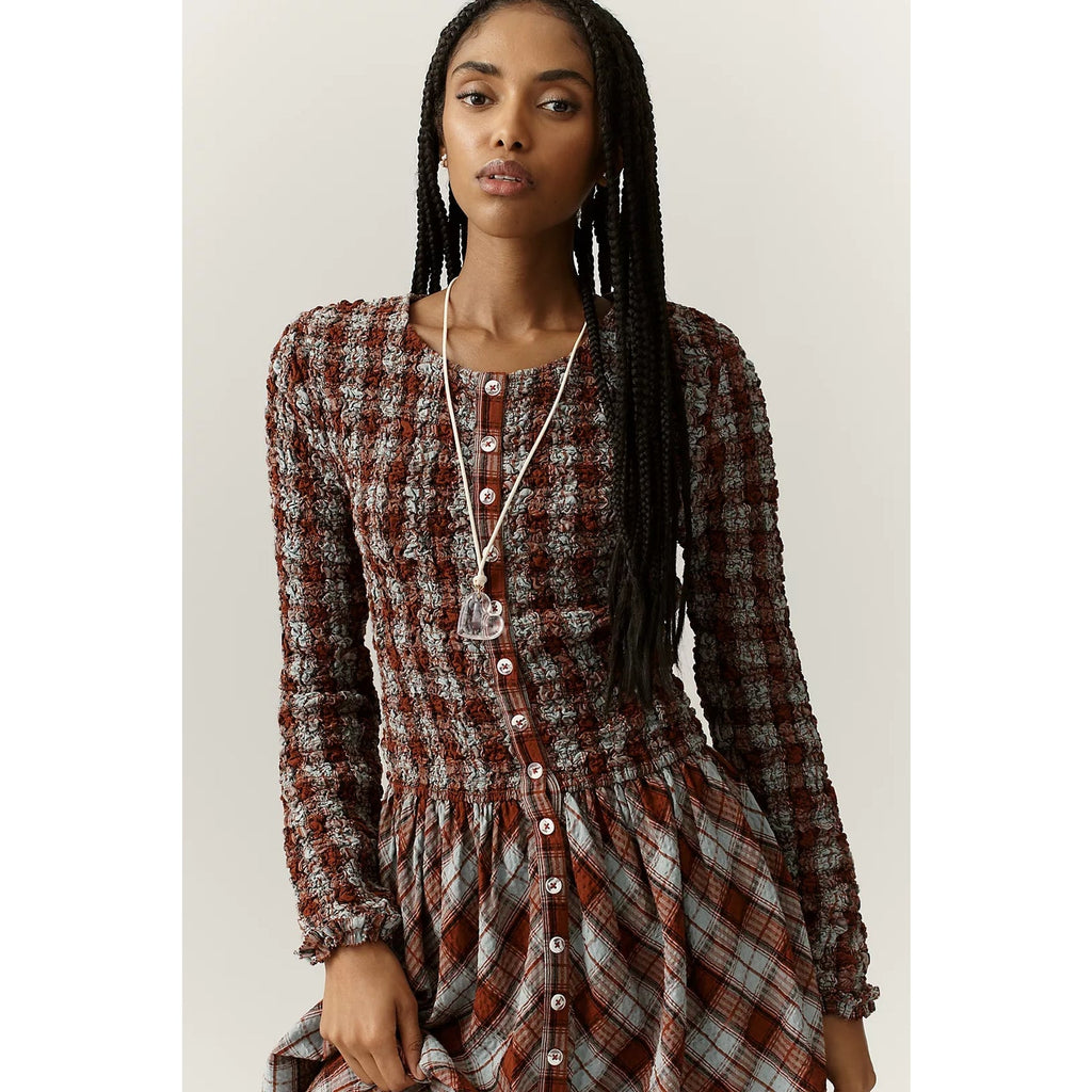 Anthropologie Damson Madder Posey Smocked LS Organic Cotton Midi Dress SZ 4 Anthropologie