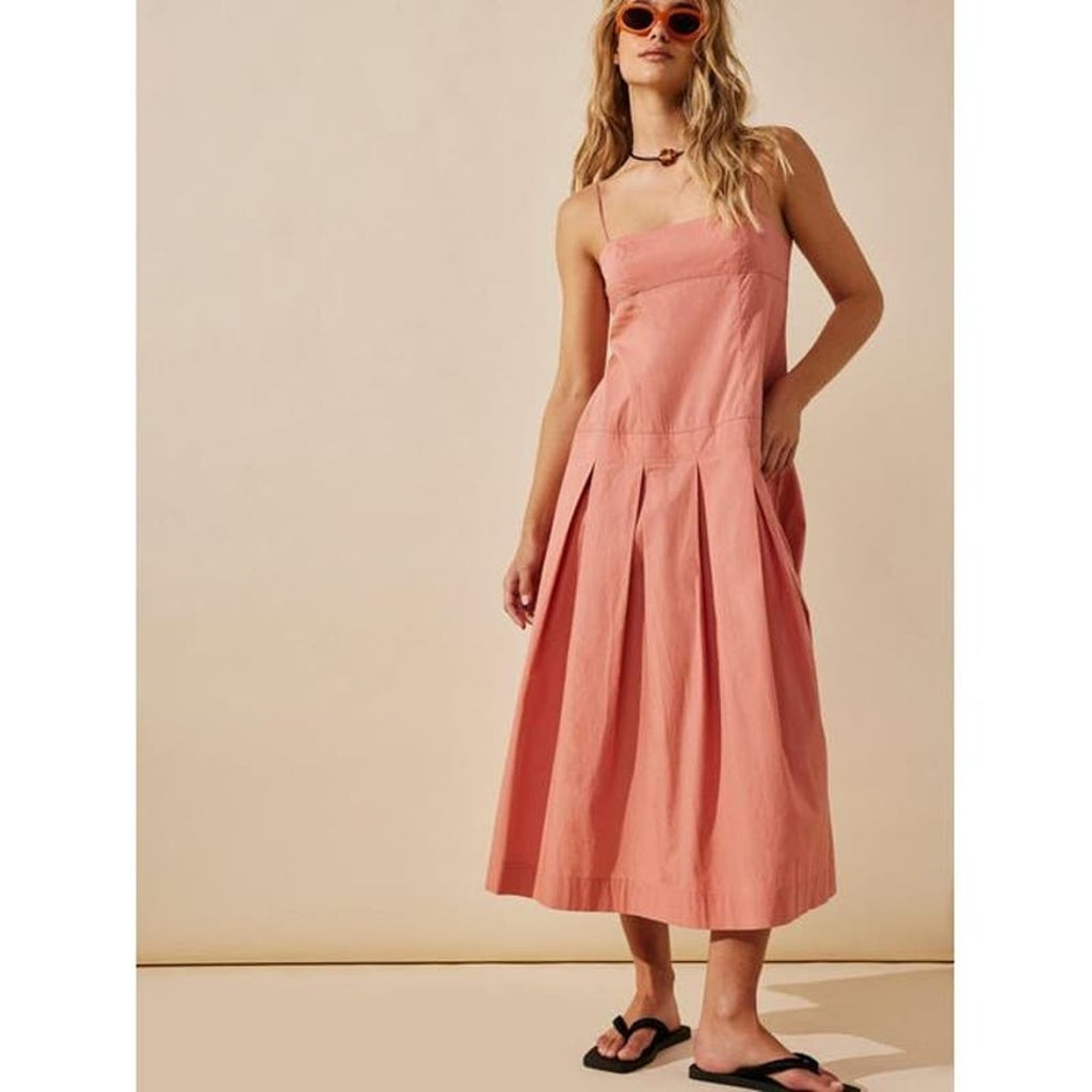 Free People In My Town Pleated Midi Dress FREE-EST $108 X-SMALL Canyon Clay