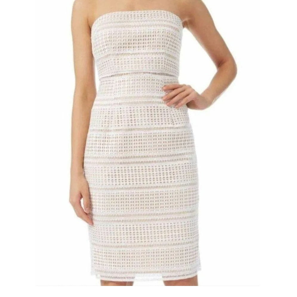 New Adrianna Papell Lace Eyelet Mini Dress Special Occasion Size 8 White Geo