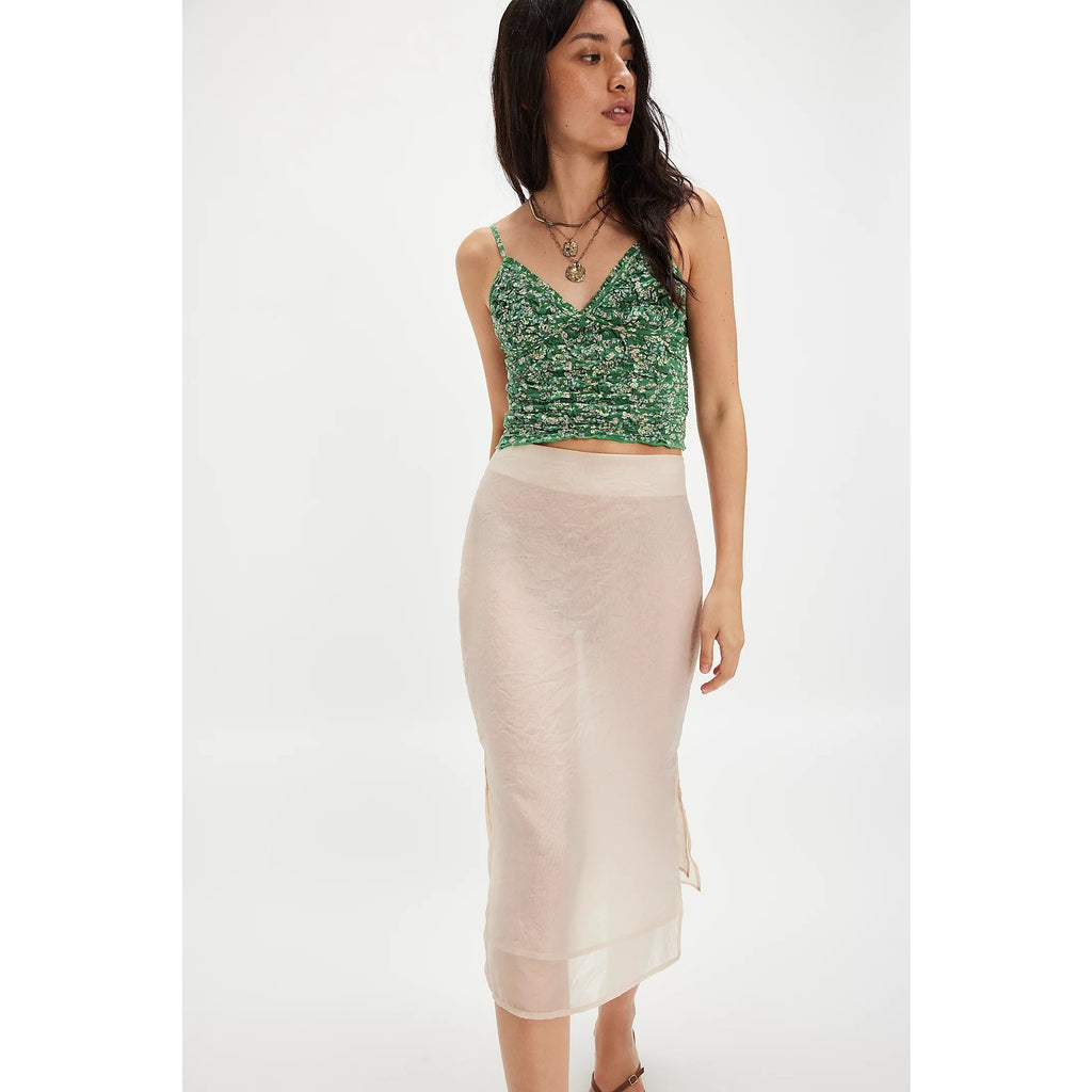 FREE PEOPLE Brunch Club Mini Skirt Set MEDIUM Kelly Green Floral Boho Free People
