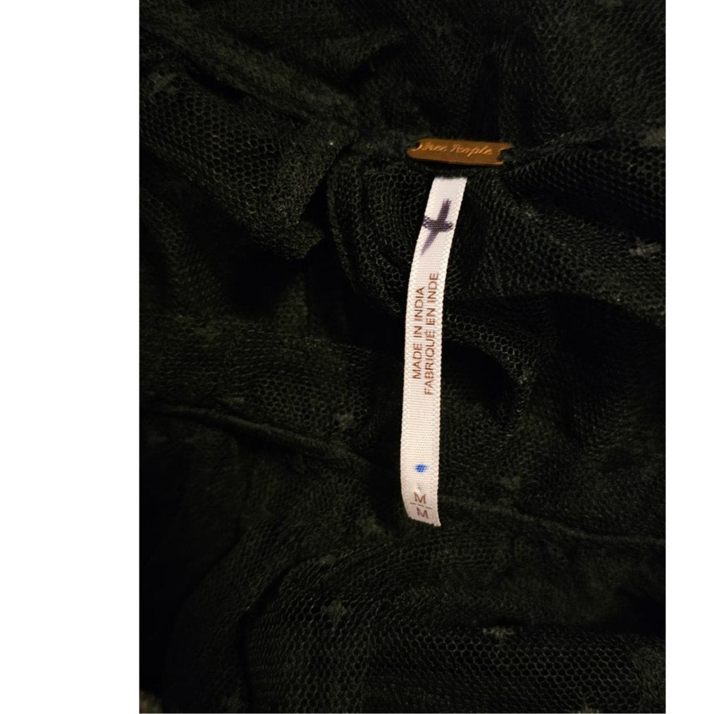 New Free people MIA Mesh Maxi Top $148 MEDIUM Black DROPPED WAIST Ruffled Tiered