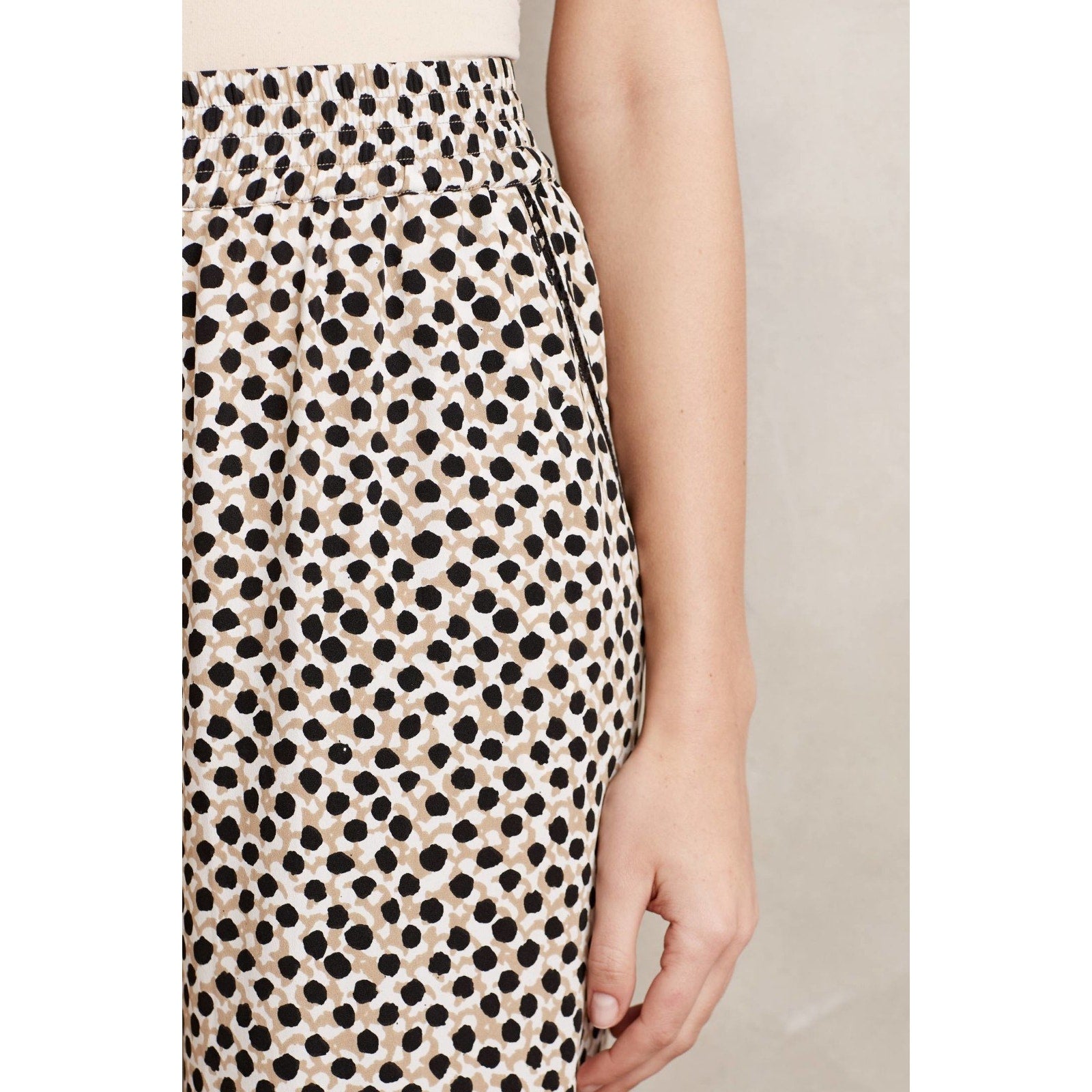 New Anthropologie Ranna Gill Natural Dotty Wide-Leg Pants $118 Size 6