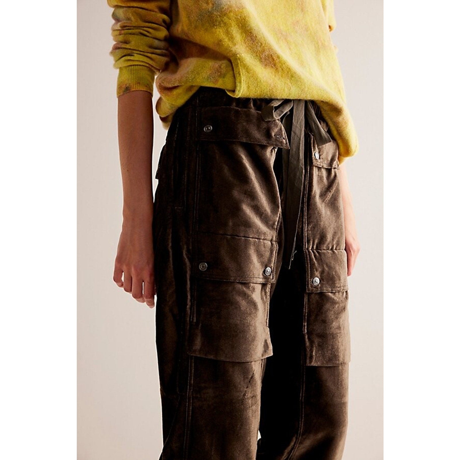 New FREE PEOPLE Skip A Beat Utility Velvet Pants $198 SMALL Washed Black