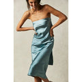 New FREE PEOPLE Third Form Satin Tie Back Strapless Dress $280 SIZE 10 Blue Midi